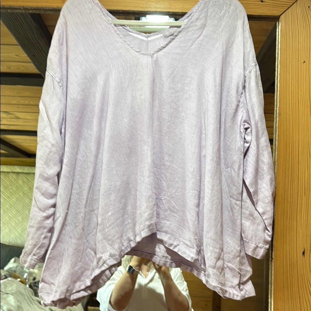 CP Shades Lavender pink linen V-Neck Women's Top - from CP Shades